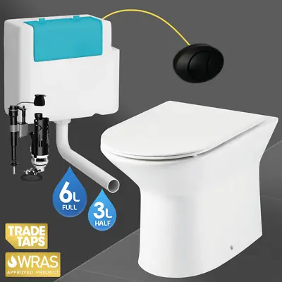 £119.95 • Buy RIMLESS Back To Wall Toilet WC Soft Close Pan BTW Concealed Cistern Black Button