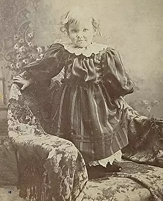 Girl In Dress Standing On Chair Antique Vintage Cabinet Card Photograph Portrait • $7.46