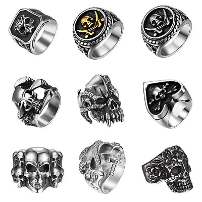 Mens Skull Head Biker Ring Stainless Steel Playing Card Motorcycle Band #7-15 • $13.99