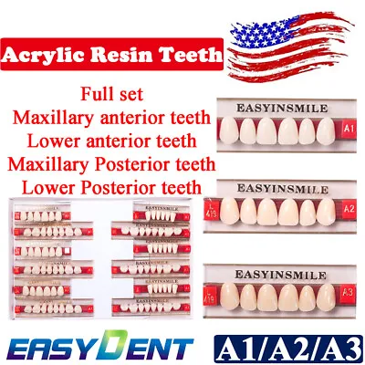 Full Set Dental Acrylic Resin False Teeth DIY Denture Upper Lower A1/A2/A3 Shade • $17.74