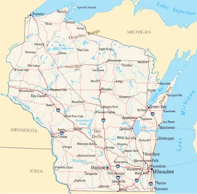 WISCONSIN STATE ROAD MAP GLOSSY POSTER PICTURE PHOTO PRINT City Political 3454 • $14.99