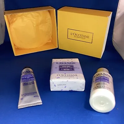 L'Occitane Lavande Lavender Hand Cream Body Lotion Body Soap Gift Set Lot Of 3 • $27.49