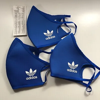 3 X Adidas Face Cover Masks Blue Washable Size M/L Dust Protector Flu Virus • £9.99