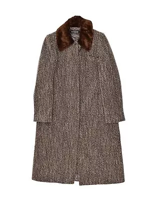 MARIELLA BURANI Womens Notizie Overcoat UK 14 Large Grey Herringbone BH24 • $184.91