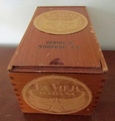 Vintage LA VIEJA HABANA CIGAR BOX HUMIDOR Dovetail Joints Leather Brand Badge • $24