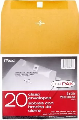 Mead Mailing Envelopes Clasp Closure 9 X 12 All-Purpose 24-Lb Paper Brown • $12.32