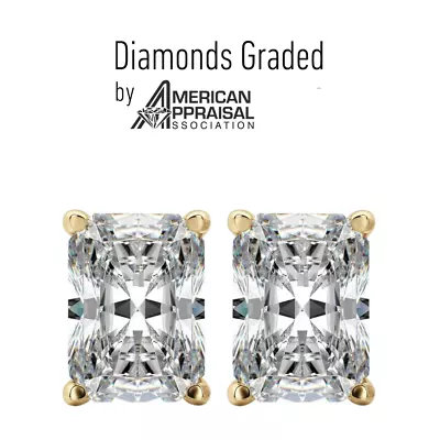 Certified 4.00 Carat F VS1 Radiant Lab Diamond Screw Back Studs 14K Yellow Gold • $2028.51