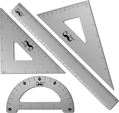 Mr. Pen - Geometry Set 4 Pack Metal Protractor Aluminum Ruler Metal Set Squa • $16.99