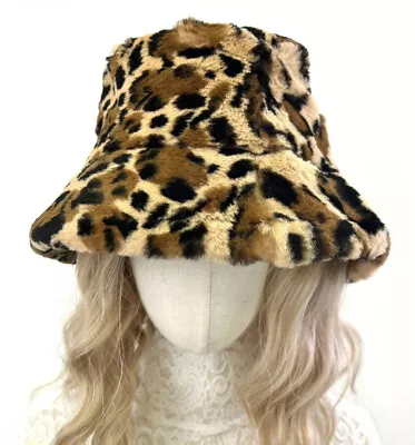 New Women’s Genuine Rabbit Fur Leo Print Bucket Hat One Size • $29.90