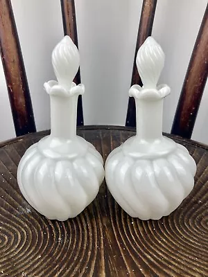 Vintage Fenton Swirl Milk Glass Bottle Perfume Vanity - Set Of 2 W/ Bonus Jar • $275