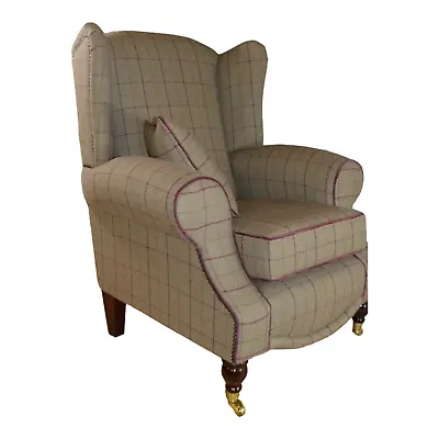 Queen Anne Wing Back Cottage Fireside Chair - Bamburgh Brown/ Heather  Fabric • £479
