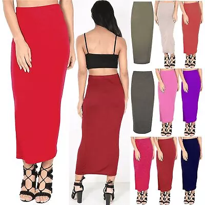 Ladies Midi Skirt Womens Plain Stretchy Wiggle Pencil Tube Slim Longline Bodycon • £4.99