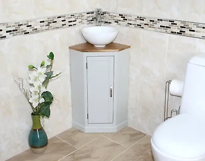 £329 • Buy Bathroom Corner Compact Vanity Unit | Grey Painted | Ceramic & Glass Basin