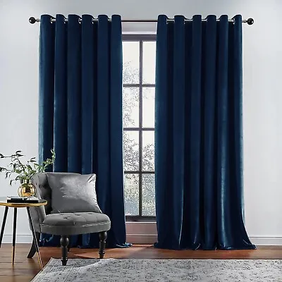 Velvet Blackout Curtains Eyelet Ring Top Fully Lined Ready Made Curtain Panel UK • £39.49