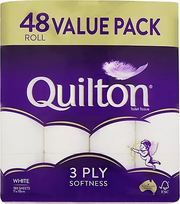 $31.85 • Buy 48x Quilton Toilet Paper Tissue Rolls 3-Ply 180 Sheets - Free Postage Best Price