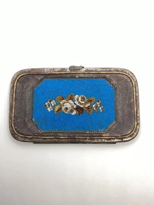 $0.99 • Buy French Antique Handmade Glass Beaded Cigarette Holder PocketBook Leather Floral