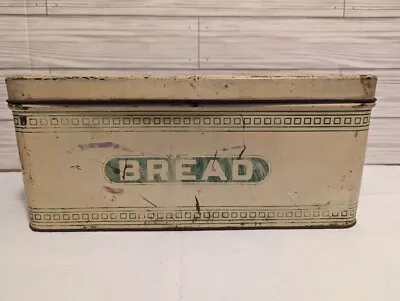 Antique Rustic Tin Bread Box  White Chippy Paint Green Letters Farmhouse • $23.99