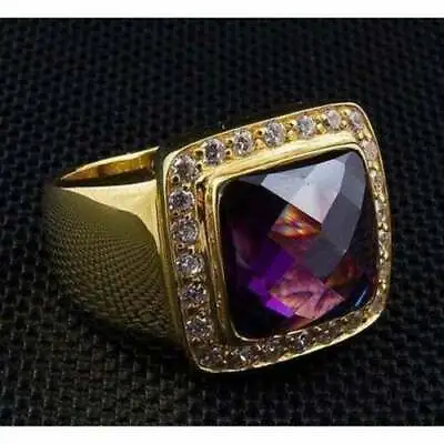 $115.43 • Buy 4Ct CZ Purple Amethyst Simulated Christian Bishop Ring 14K Yellow Gold Plated