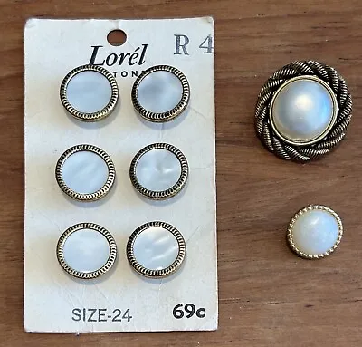 Lot Of 8 Mother Of Pearl Buttons~6 On Card~ 2 Individual ~Shank Style~Gold Edge • $5