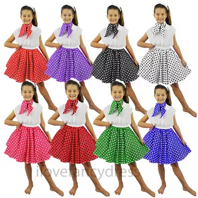 Child's Rock N Roll Skirt & Scarf Polka Dot 1950s Fancy Dress Costume Dance Show • £11.99