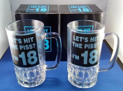 £4.99 • Buy 2x 18th Birthday Celebration Glass Tankards  LET'S HIT THE P**S?   I'M 18 