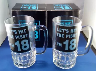 £4.99 • Buy 2x 18th Birthday Celebration Glass Tankards  LET'S HIT THE P**S?   I'M 18 