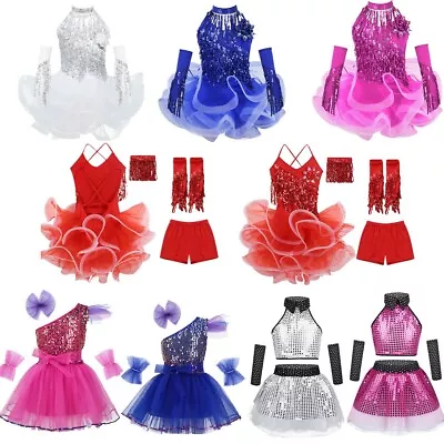£9.39 • Buy Girls Kids Latin Jazz Dress Samba Salsa Dance Tutu Skirts Contemporary Costume 