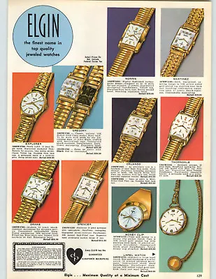 1962 PAPER AD 6 PG Elgin Wrist Watch 19 Jewel Skin Diver Calebdar Yachtsman H D • $24.98