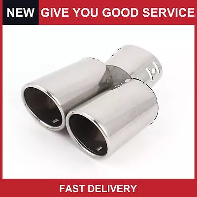 Universal 57mm Slant Dual Tip Exhaust Muffler Tail Pipe Silver Tone Pack Of 1 • $17.49