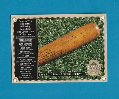 2000 Upper Deck Collection Entry Forms BABE RUTH FINAL APPEARANCE BAT • $2.50