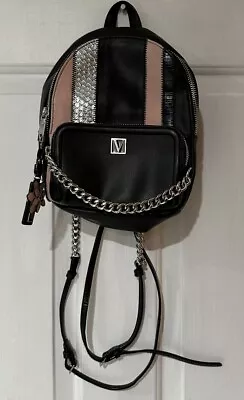 Victoria’s Secret Black Exotic Mix Mini Backpack Flower Hangtag Chain Zipper • $20