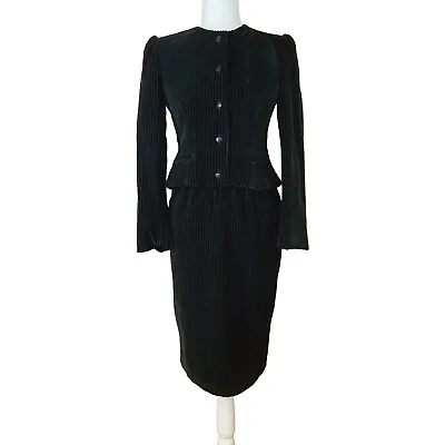 Vintage 1980s Diane Von Furstenberg Skirt Suit Size 0 Black Velvet Stripe USA • $67.92