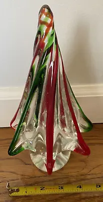 Vintage Murano Cenedese Red & Green Swirled Glass Christmas Tree 9  • $124.76