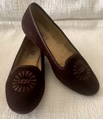 Ugg Chocolate Brown Slip On Alloway Suede Slippers Shoes Size 7 In Box • $16.99