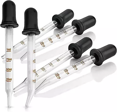 Eye Dropper 6-Pack Bent & Straight Tip Calibrated Glass Medicine Droppers For & • £19.92