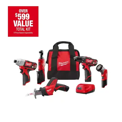 M12 12V Cordless Combo Kit (5-Tool) With Two Batteries Charger And Tool Bag • $306.15