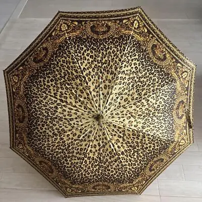 GIANNI VERSACE Long Umbrella Baroque/Leopard Pattern Gold GV Logo Button • $144.57