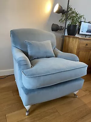 Beautiful Howard Style Armchair Blue Velvet NEW Chrome Castors • £479