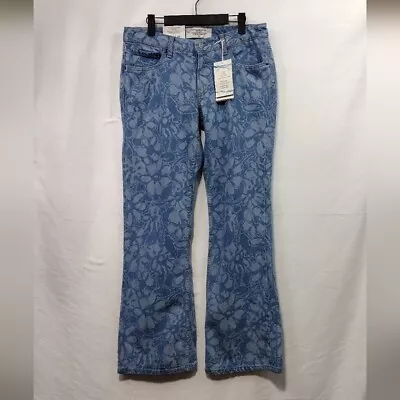 NEW H&M 90s Flare Jeans Women's 8 Blue White Floral Artsy Festival Boho Y2K • $23.10