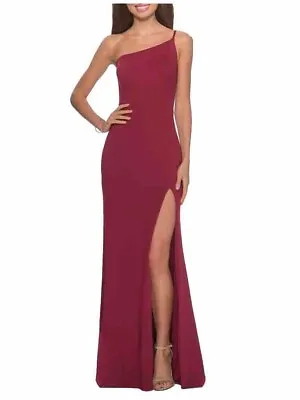 La Femme Dress Womens Size 2 Burgundy One Shoulder Jersey Prom Gown Dress 26176 • $71.40