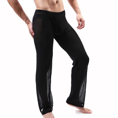 Men Sexy Sheer Mesh Super Stretchy Trousers See-through Pajama Long Johns Pants • $9.49