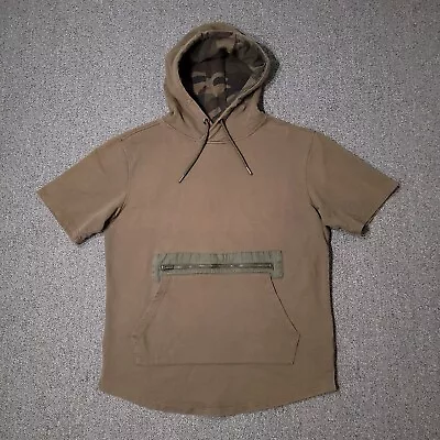 CSG Hoodie Mens XL Olive Green Short Sleeve Sweatshirt Zip Kangaroo Pocket Distr • $13.95