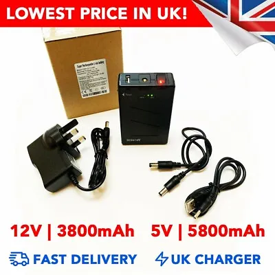 12v 3800mAh 5v 5800mAh Rechargeable Li-ion Battery Portable DC Power Pack - UK • £27.49