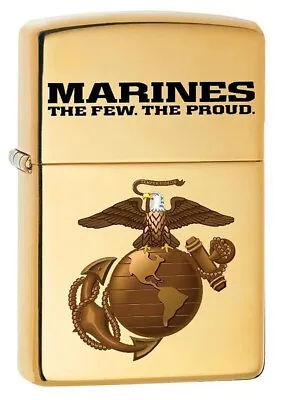 Zippo USMC Marine Corps Logo Lighter High Polish Brass NEW IN BOX • $32.19