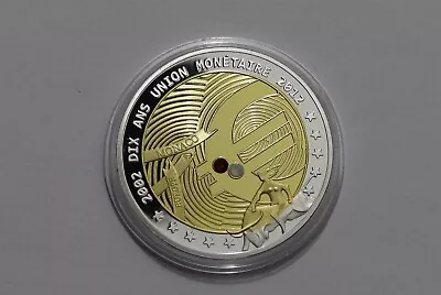 🧭 🇲🇨 MONACO PROOF MEDAL 10 YEARS EURO GOLD PLATED 40mm SWAROVSKI B62 #39 • $32.18