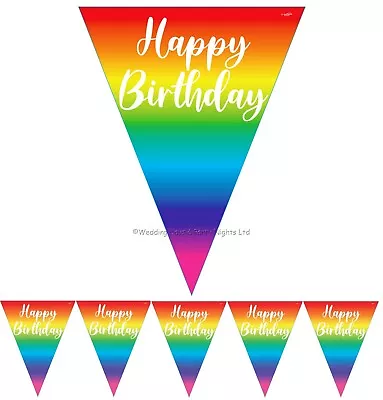 12ft Rainbow Happy Birthday Bunting Banner Triangle Flag Party Decor Boys Girls • £1.78