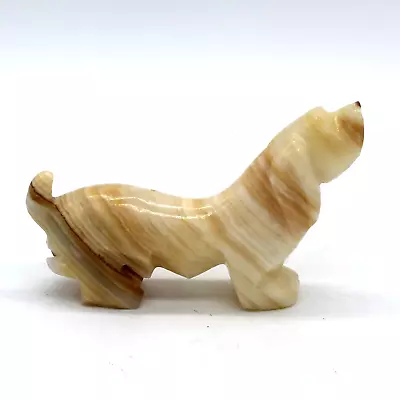 Vintage Hand Carved Onyx Stone Marble Dog Figurine • $16