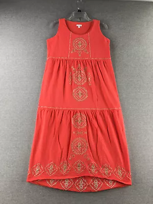 J Jill Dress Womens Medium Petite Maxi Embroidered Sundress Pink Coral Boho • $38.79