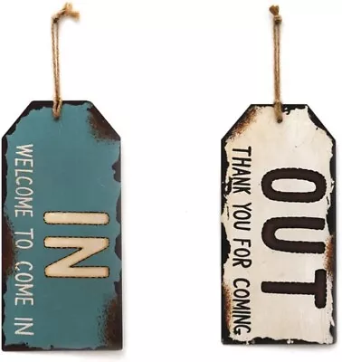 Vintage Metal In Out Business Store Sign Distressed Door Hanger Sign With String • $14.99