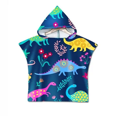 Baby Kids Hooded Pool Swim Beach Towel Poncho Cute Cartoon Dinosaur Gift 3 Size • £15.59